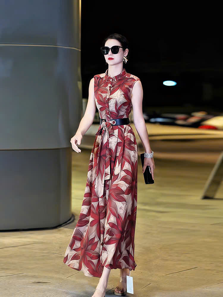 17099-Đầm maxi cổ trụ họa tiết hoa đỏ (kèm đai, voan có lót) 17099_thumbnail_5