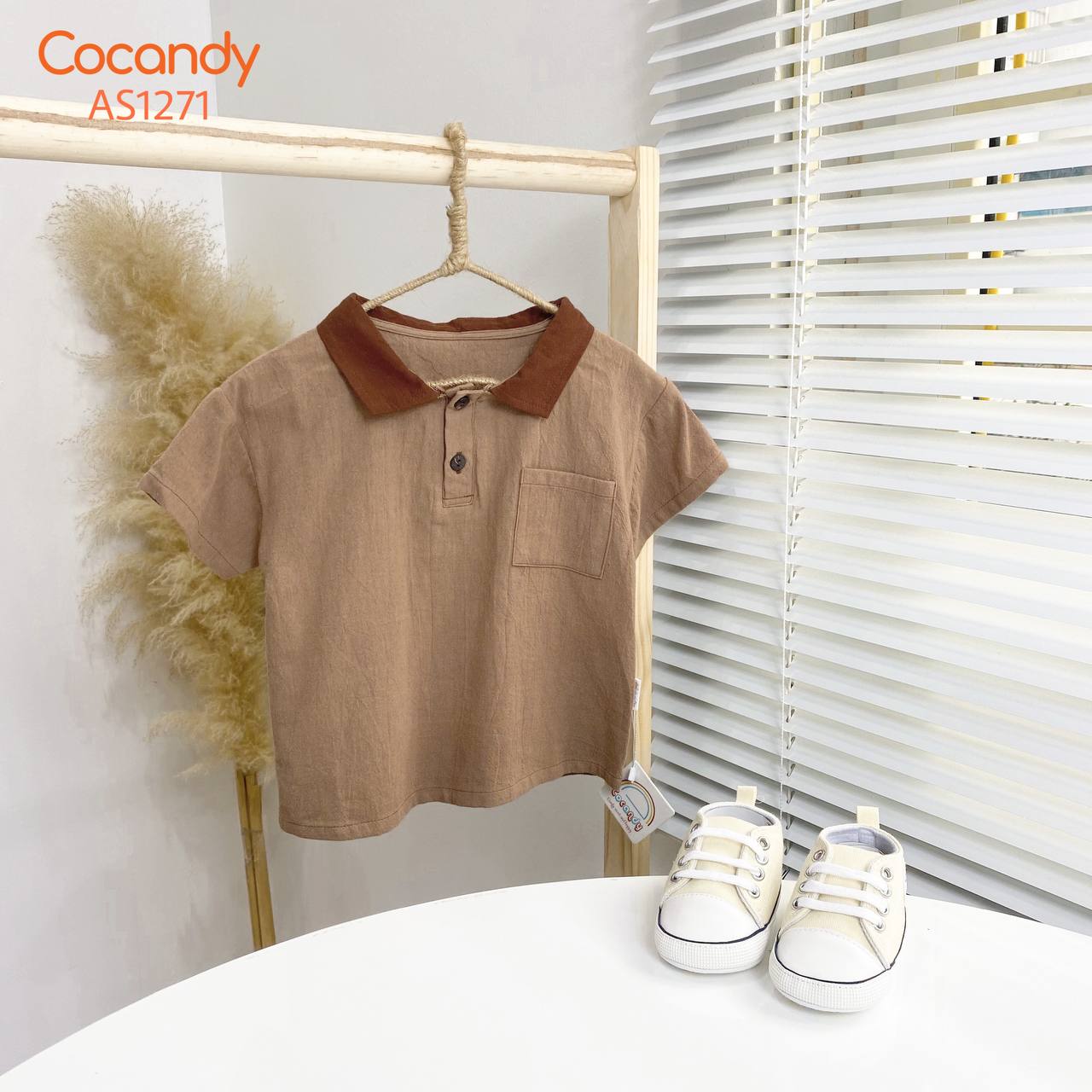 Áo cộc NÂU cổ Đỏ túi ngực_thumbnail_1