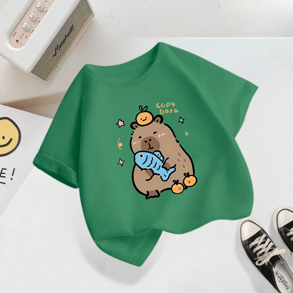 Áo thun bé trai in hình 'Capybara ôm cá'- Loza Kids AT2801
