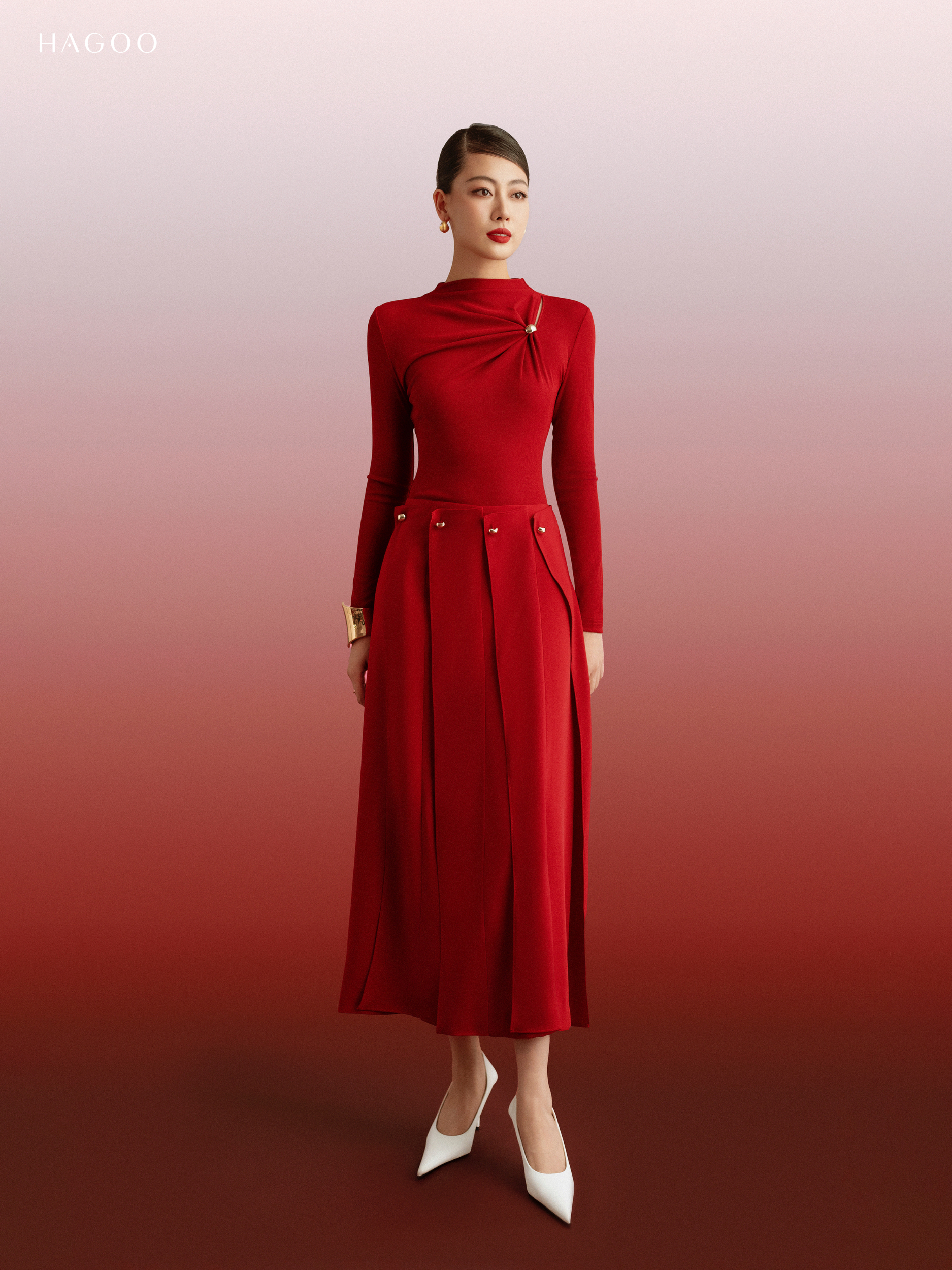 Váy xoè nhiều mảnh khuy đồng HAGOO