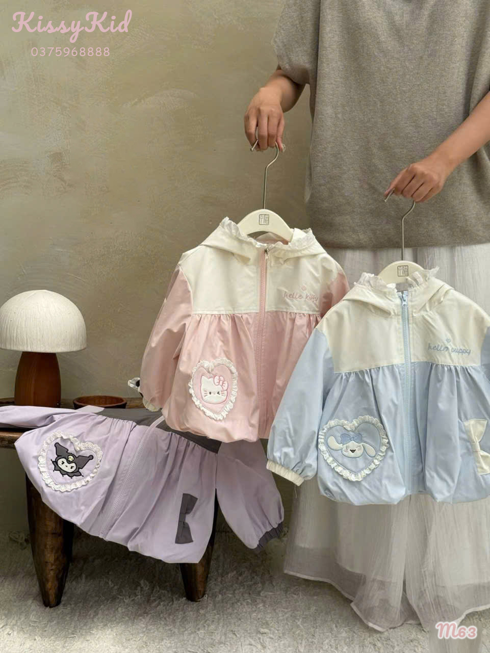 (M63) Áo khoác gió túi tim thêu Kitty màu hồng heyduck_thumbnail_0