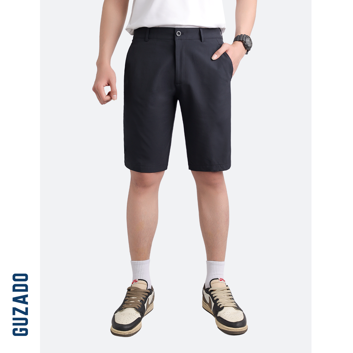 Quần Short Tây Âu Nam GUZADO Kaki Giữ Form Cạp Cúc GSR15_thumbnail_6