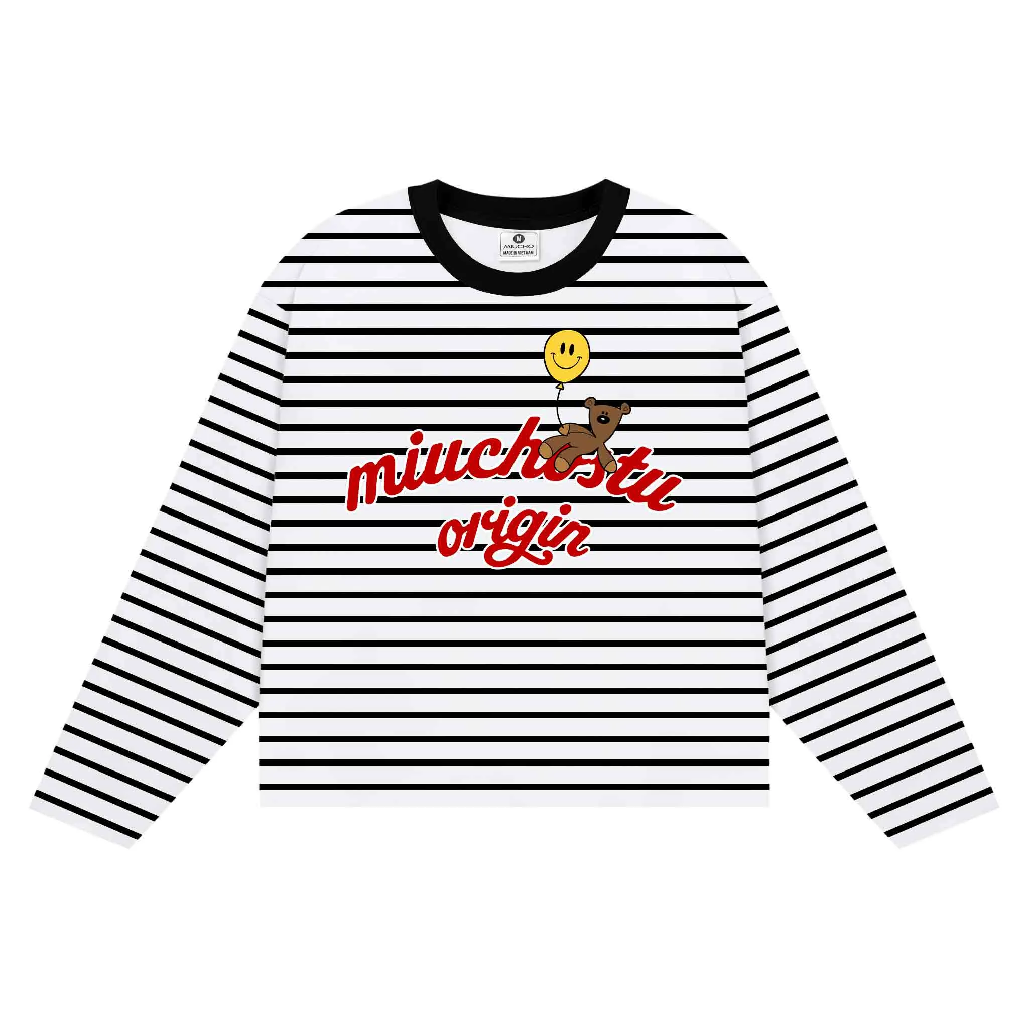 Áo thun boxy Miucho vải borip thoáng mát chuẩn form tay dài cổ tròn in chữ basic 2847_thumbnail_0