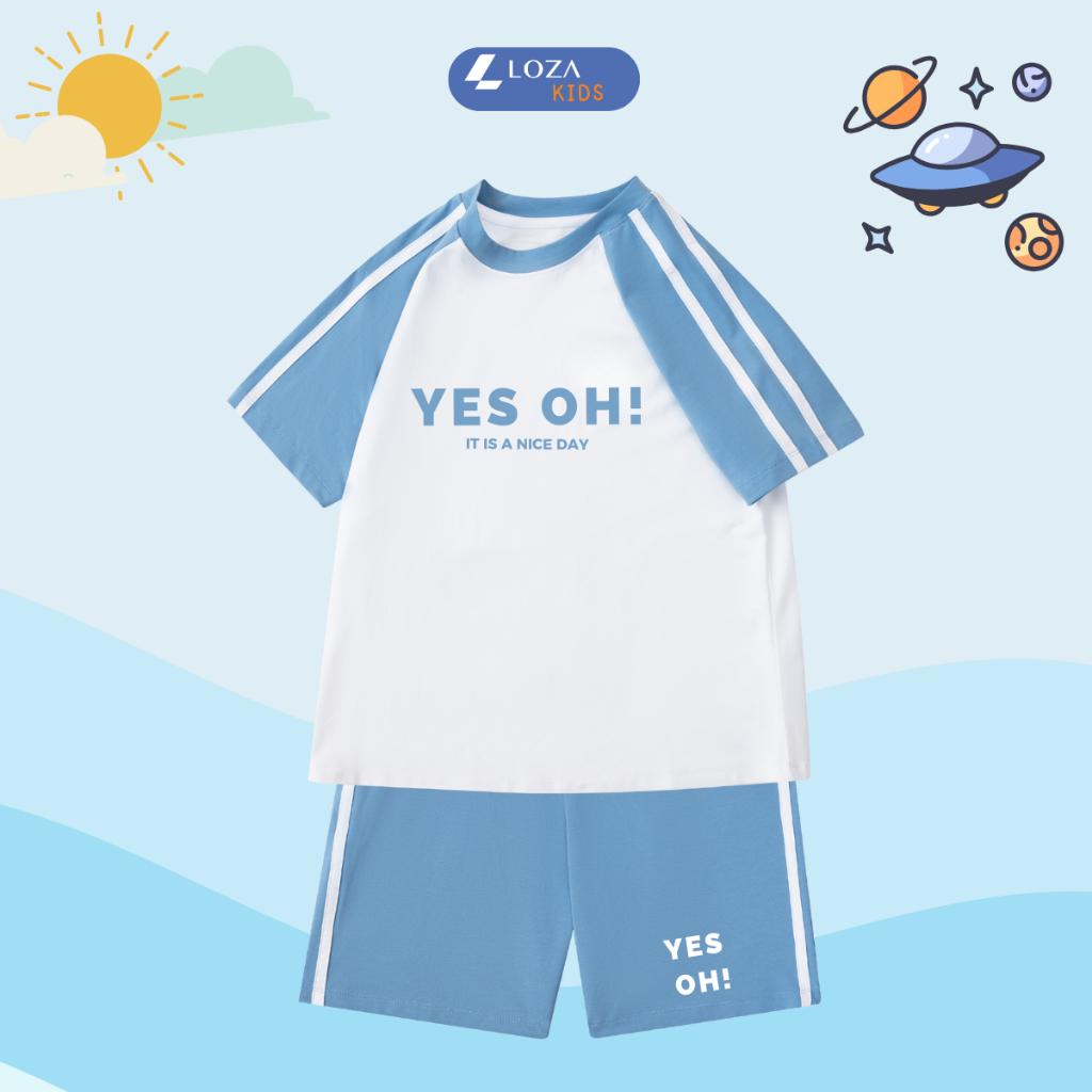 Đồ bộ trẻ em phối viền in chữ 'YES OH!' - Loza Kids BF260_thumbnail_3