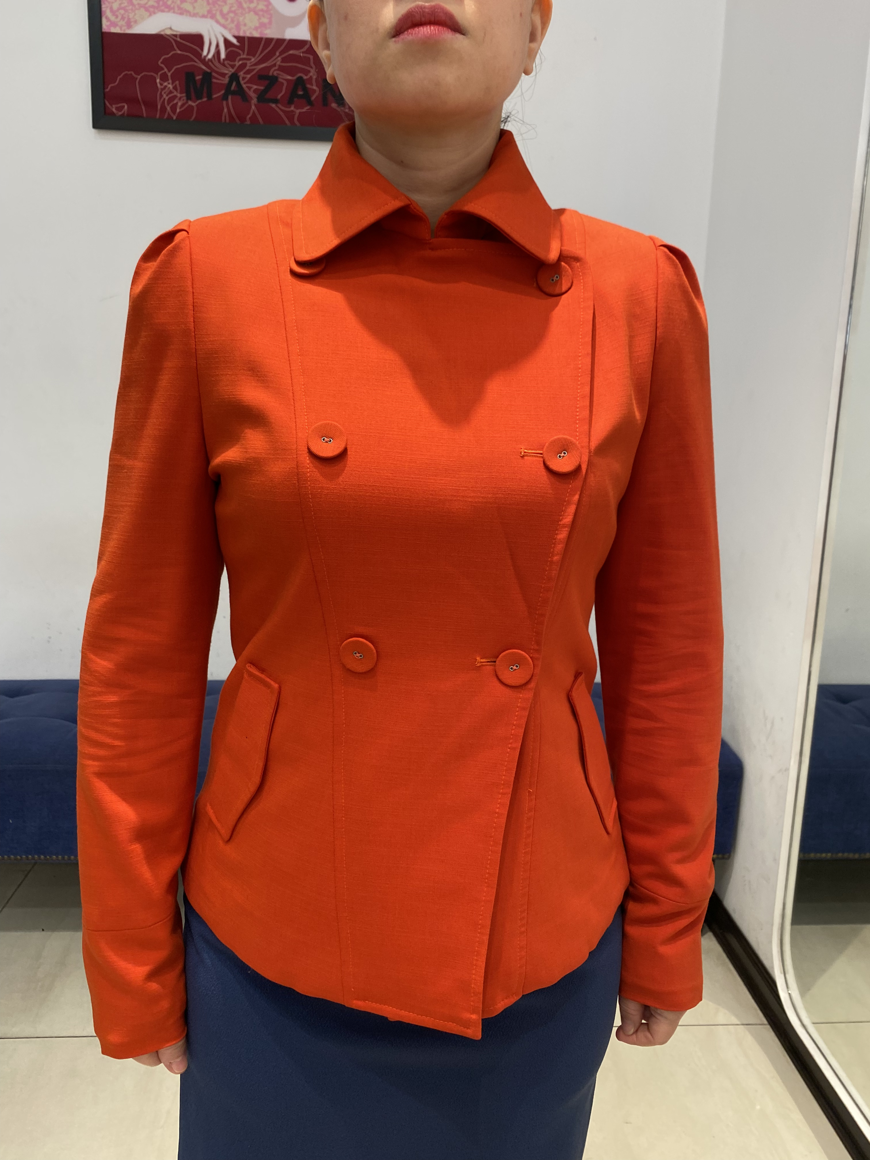 Áo khoác ngắn vải dạ Yumi màu da cam cách điệu