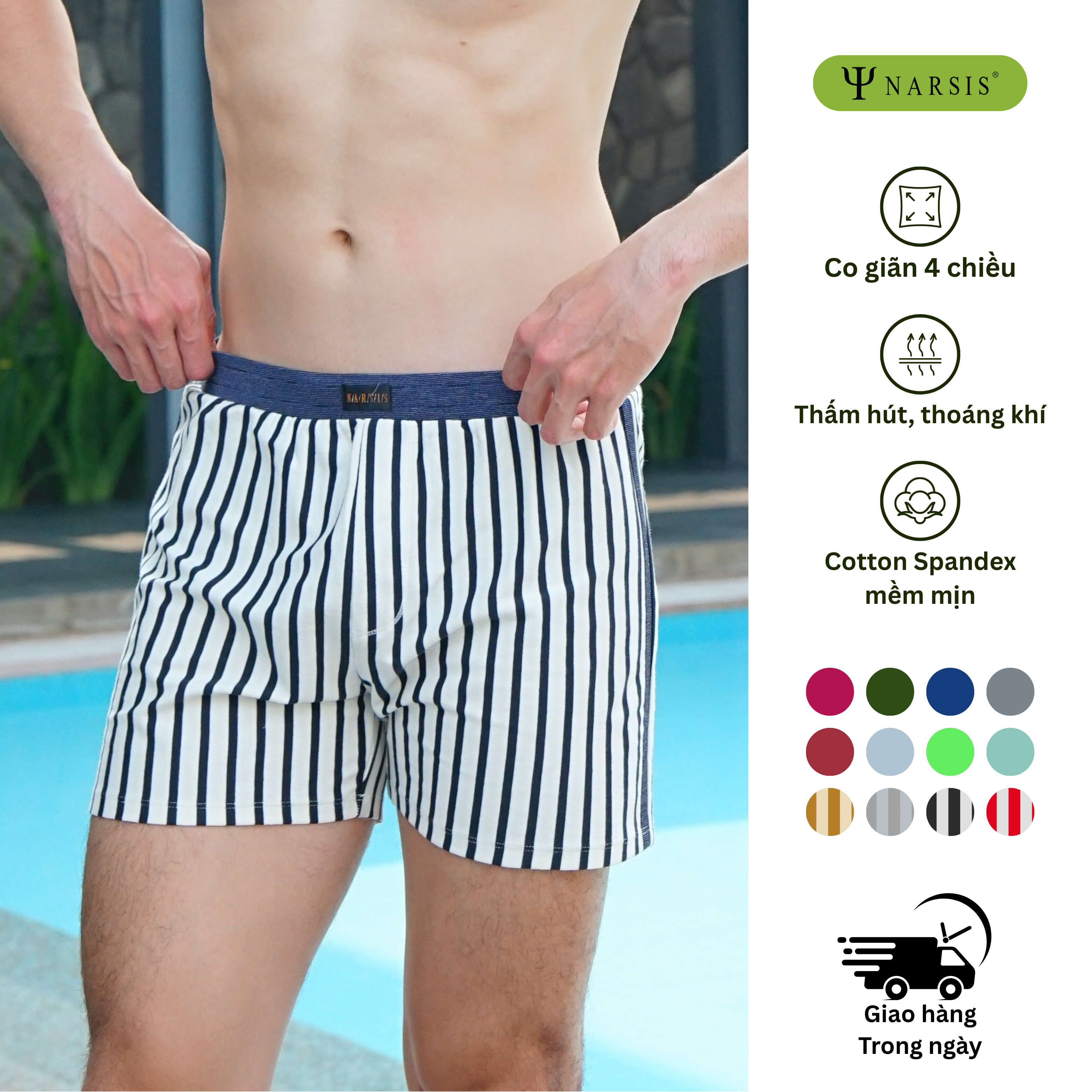 Quần đùi nam big size Narsis S25018 chất Cotton Spandex màu Kẻ xám, thiết kế thoáng khí, phù hợp mùa hè_thumbnail_0