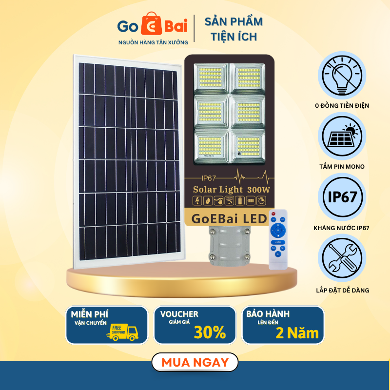 Đèn Đường Bàn Chải Năng Lượng Mặt Trời 300W - Goebai LED