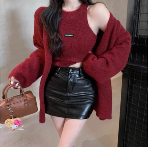 Bộ Áo Cropped & Áo Khoác Cardigan Dệt Kim Mềm Mại_thumbnail_3