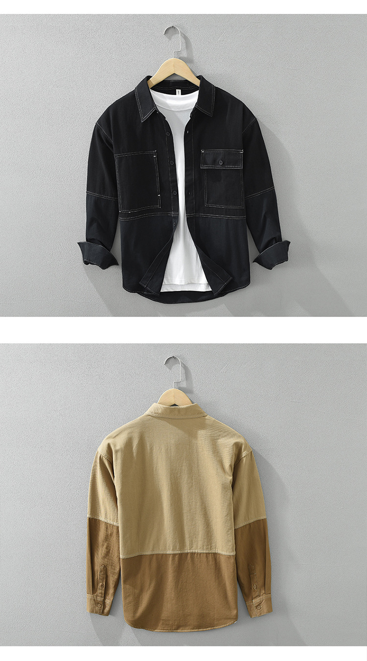 Áo Sơ Mi Dài Tay Phối Màu Tương Phản Nhật Bản Nam – Form Rộng Văn Học, Thời Trang Đa Năng_thumbnail_8