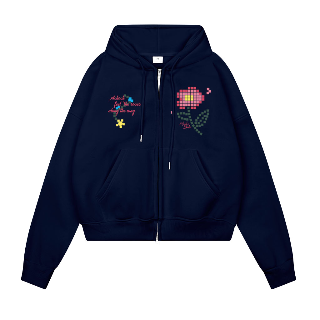 Áo hoodie zip boxy nỉ 2 da dày dặn HXD1574 Miucho mũ rộng khóa kéo in mix_thumbnail_0