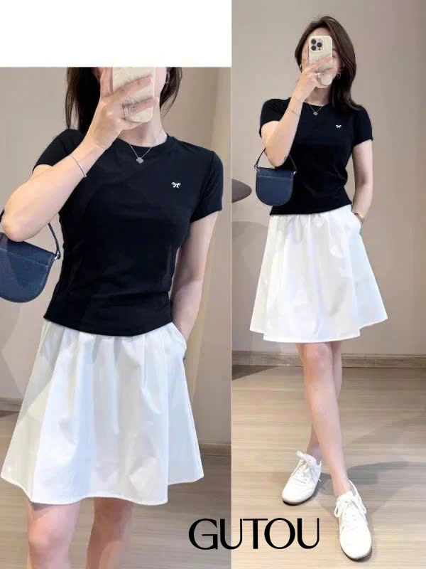 [ GUTOU ] Áo Thun Ôm Basic Thêu Nơ