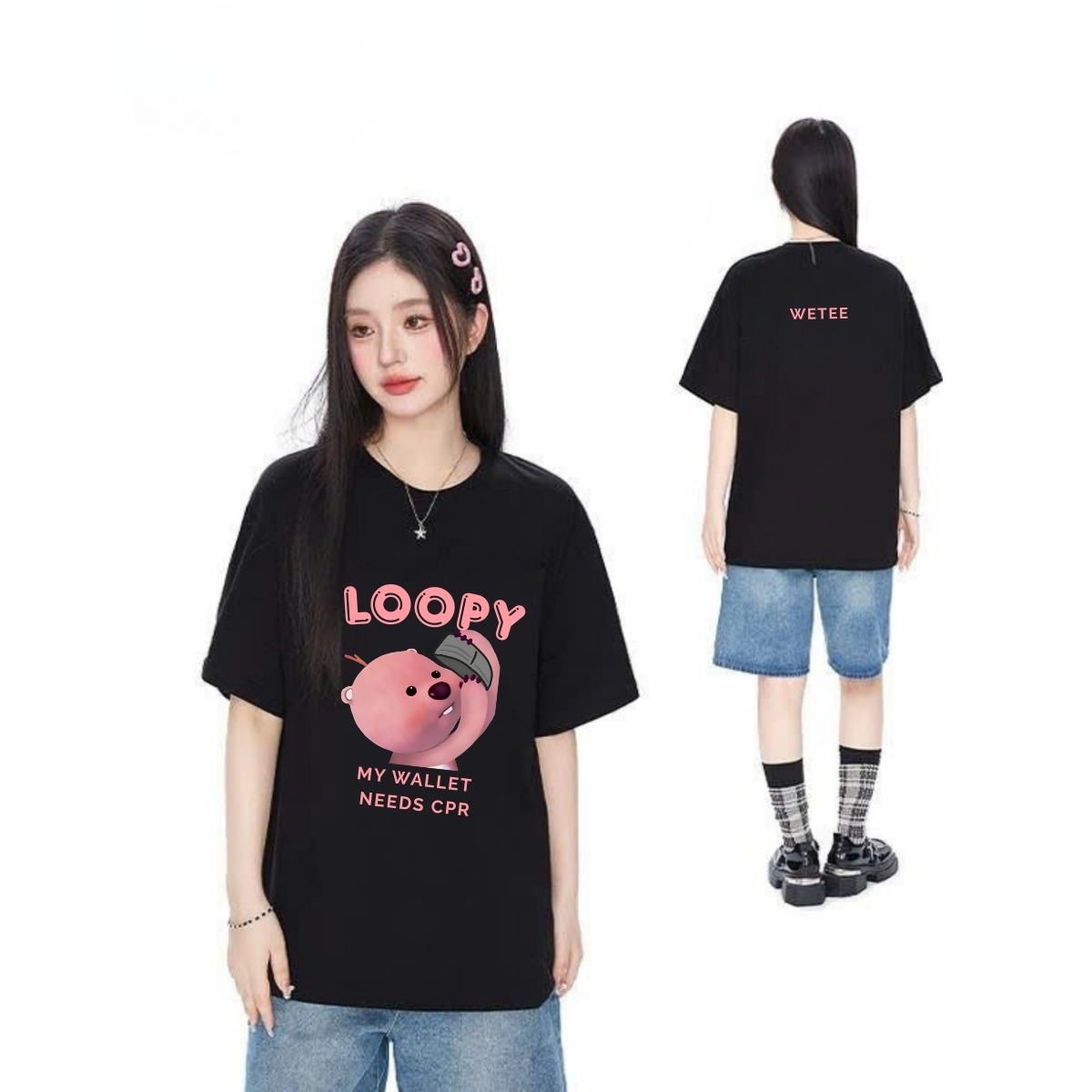 Áo thun unisex UX30-1131 hình LOOPY hồng dáng oversized local brand WETEE_thumbnail_3