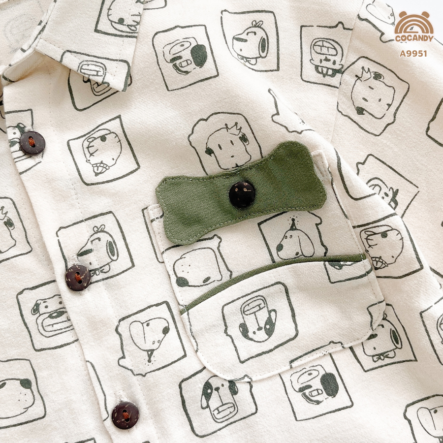 Áo dài TRẮNG họa tiết chuppy dog nẹp xanh rêu_thumbnail_4