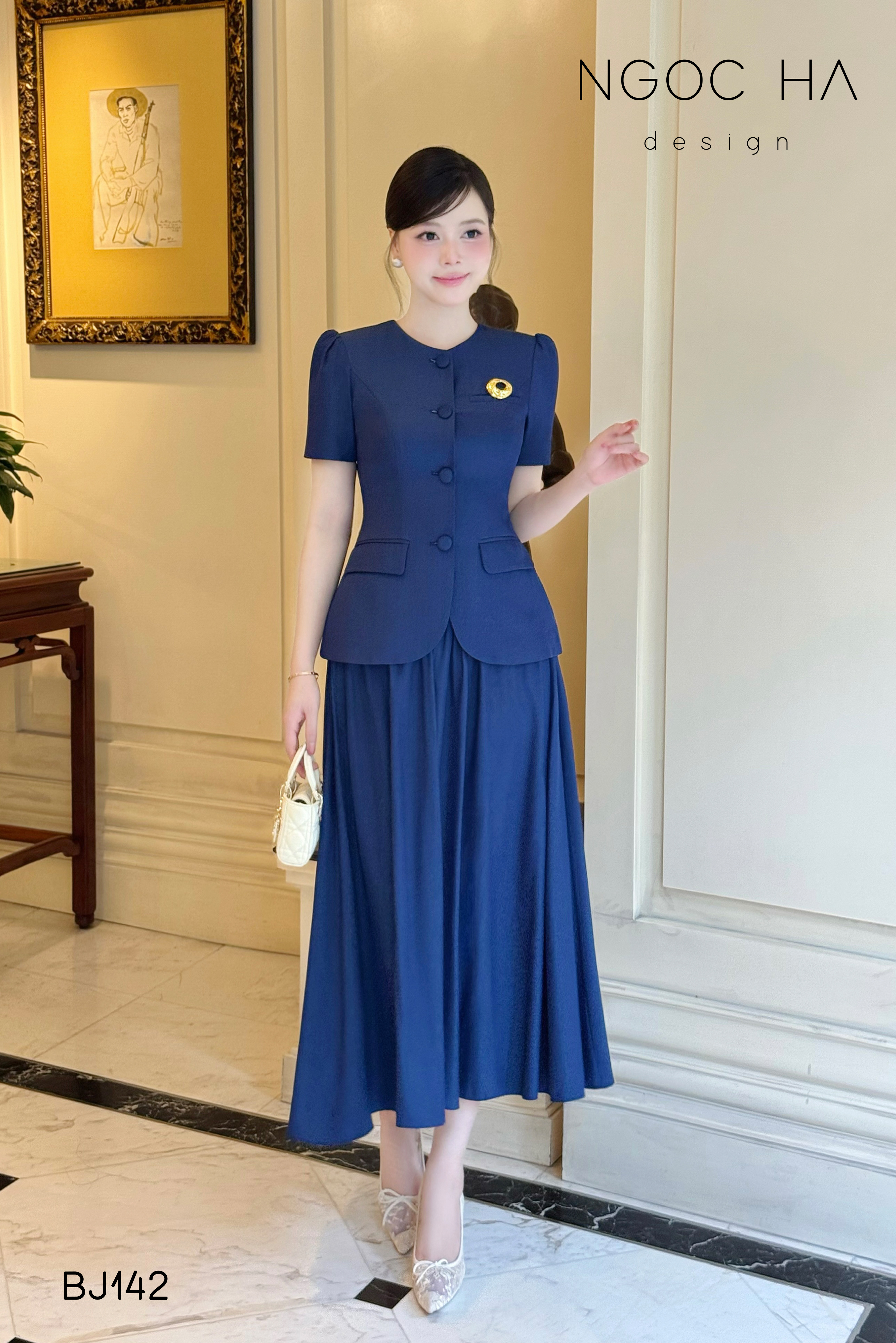 Celeste Set_ Bộ Vest Cổ Tròn Chân Váy Nhún Xòe Màu Xanh Bò BJ142_thumbnail_5