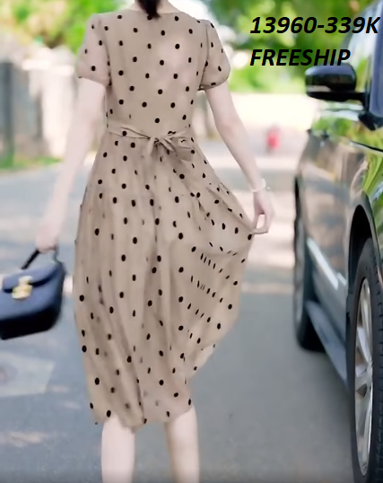 13960-Đầm xòe cổ  vuông họa tiết chấm bi (lụa bi)_thumbnail_5