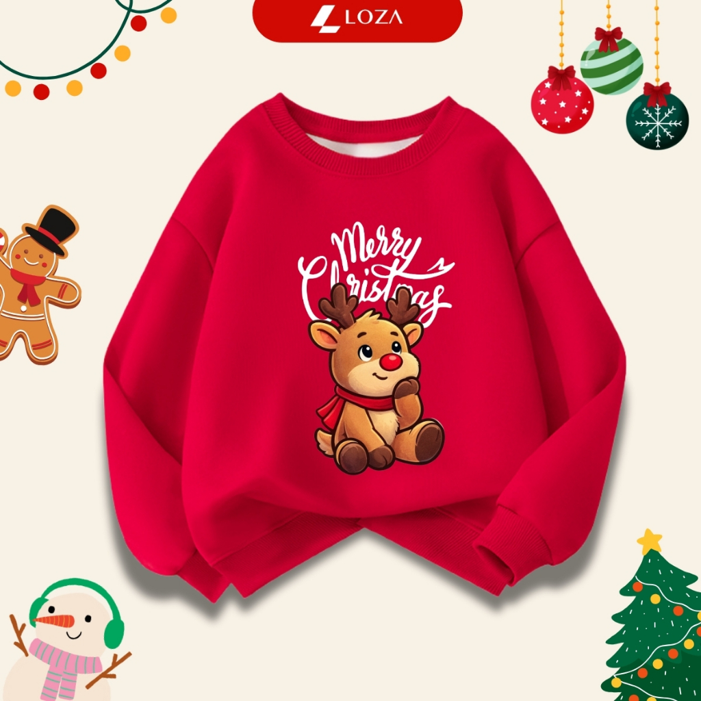 Áo nỉ Noel cho bé in hình Tuần lộc Hottrend 2025- Loza Kids IN022