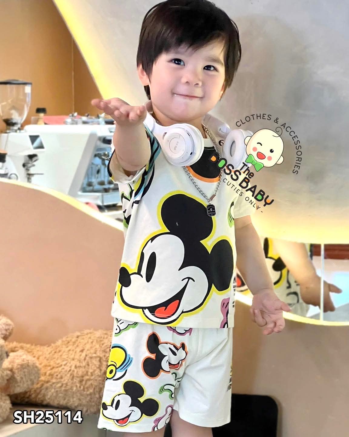 Set bộ cotton kem phối họa tiết mickey
