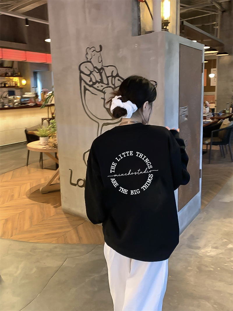 Áo sweater nữ form boxy 1907 Miucho cổ tròn vải nỉ bông 350 GSM in basic_thumbnail_7