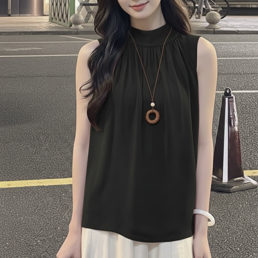 Áo kiểu cổ lọ cột nơ