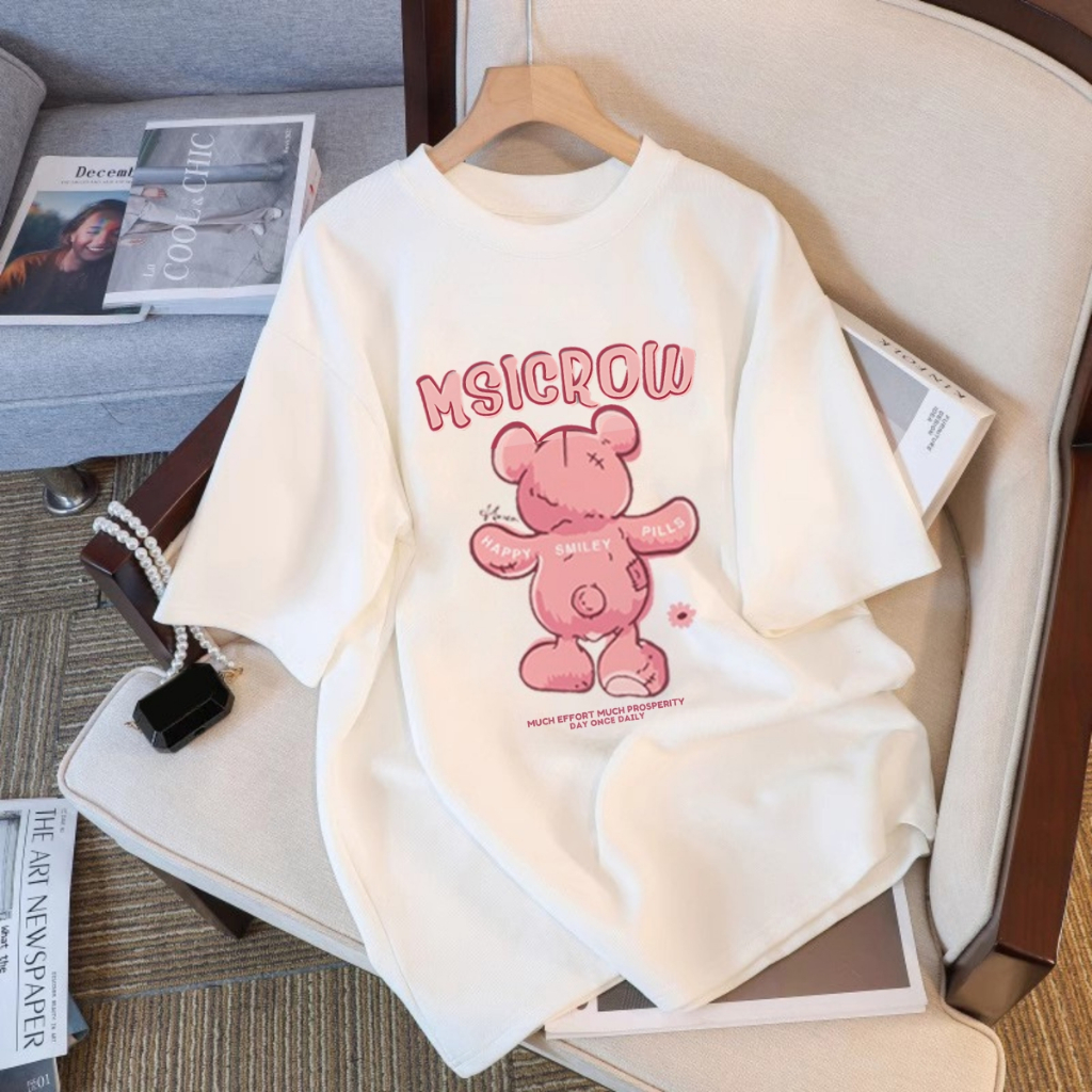 Áo phông nữ form rộng hình Gấu Hồng MSICROW local brand WE TEE - WU1009