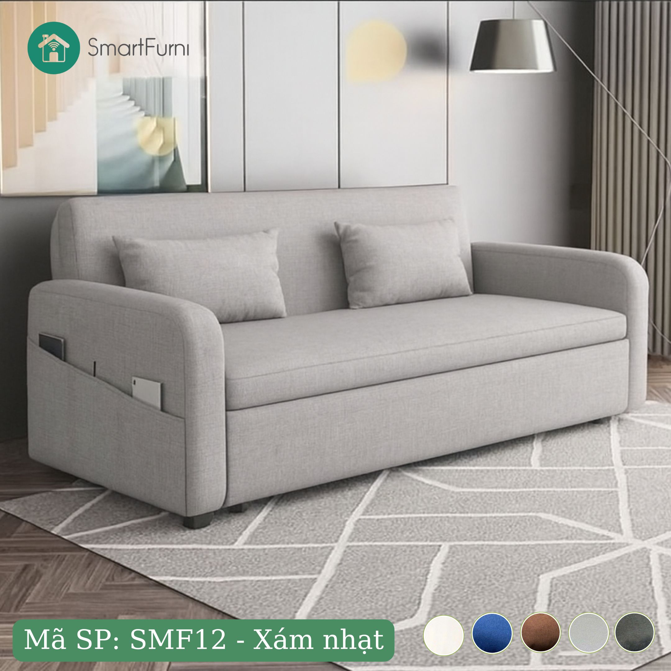 Sofa giường thông minh SmartFurni SMF12 Vải Lanh Canvas -  Xám nhạt_thumbnail_0