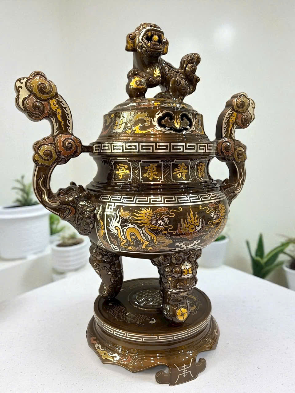 Bộ ngũ sự cao 60cm khảm ngũ sắc khảm kỹ _thumbnail_3