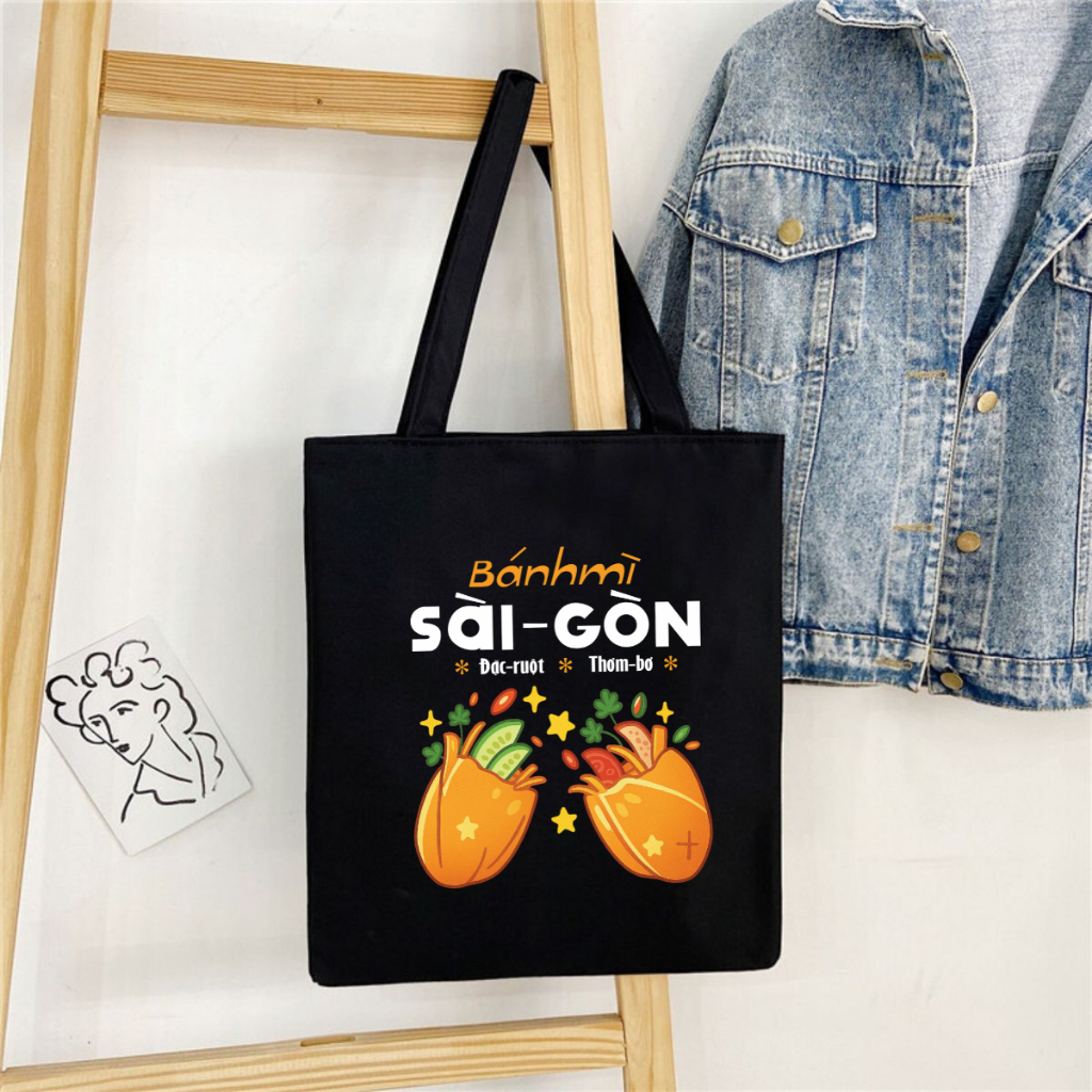 Túi Tote BST Ẩm thực đường phố Việt Nam - Túi vải canvas có túi phụ và khoá kéo đựng vừa A4 (33x37cm) - TOTE22_thumbnail_0