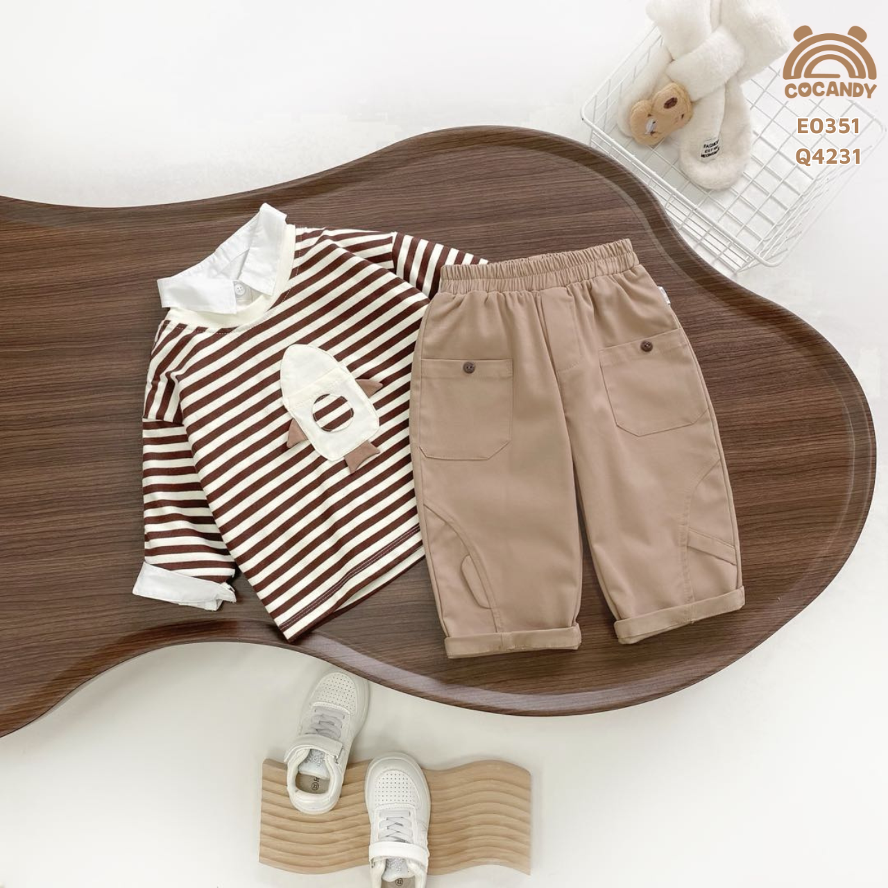 Quần dài kaki NÂU 2 túi phối cạnh