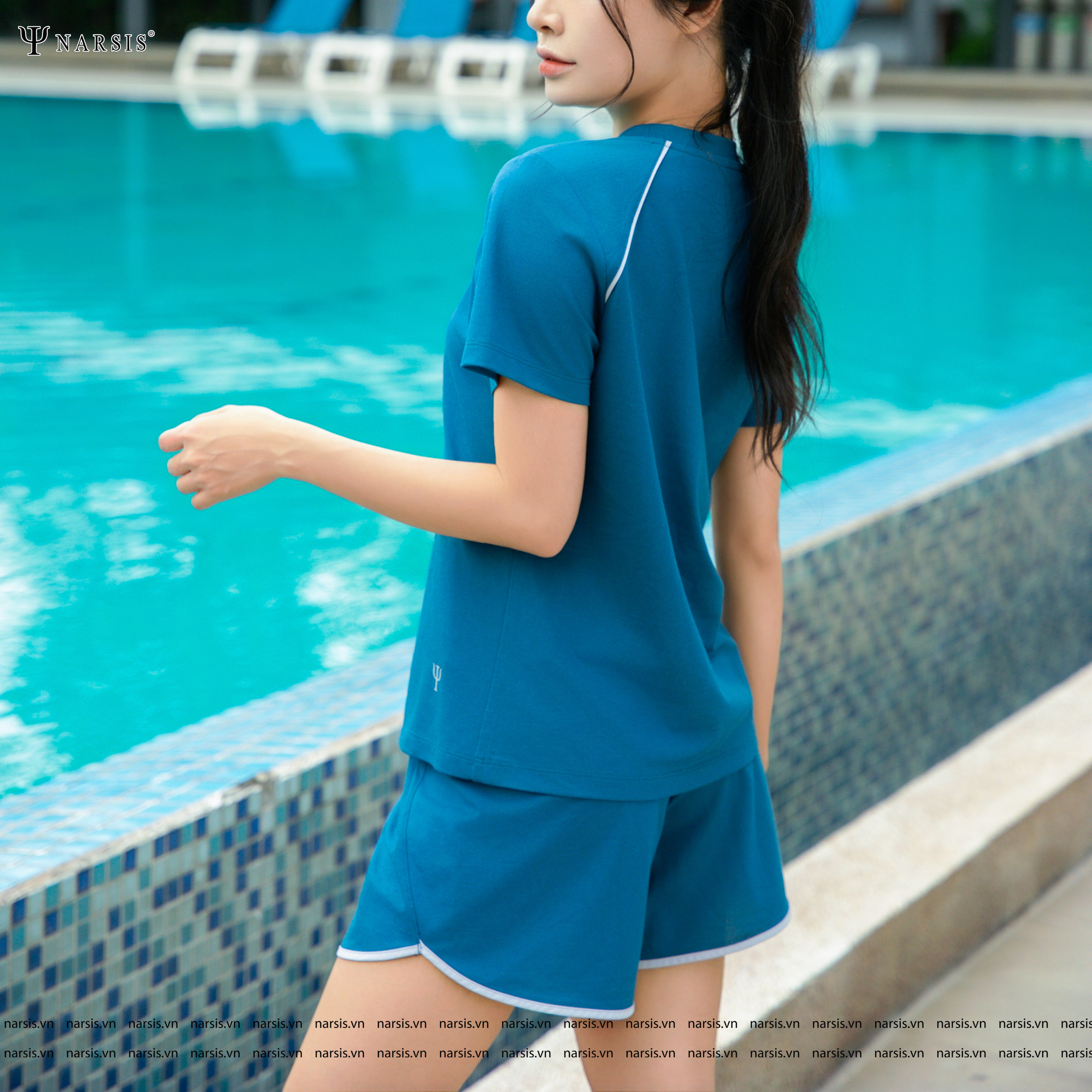 Set Thể Thao Nữ Narsis, Quần Đùi Và Áo Thun, Chất Mềm Mại, Tập Gym, Yoga, Thoáng Mát, Thời Trang H25003_thumbnail_5