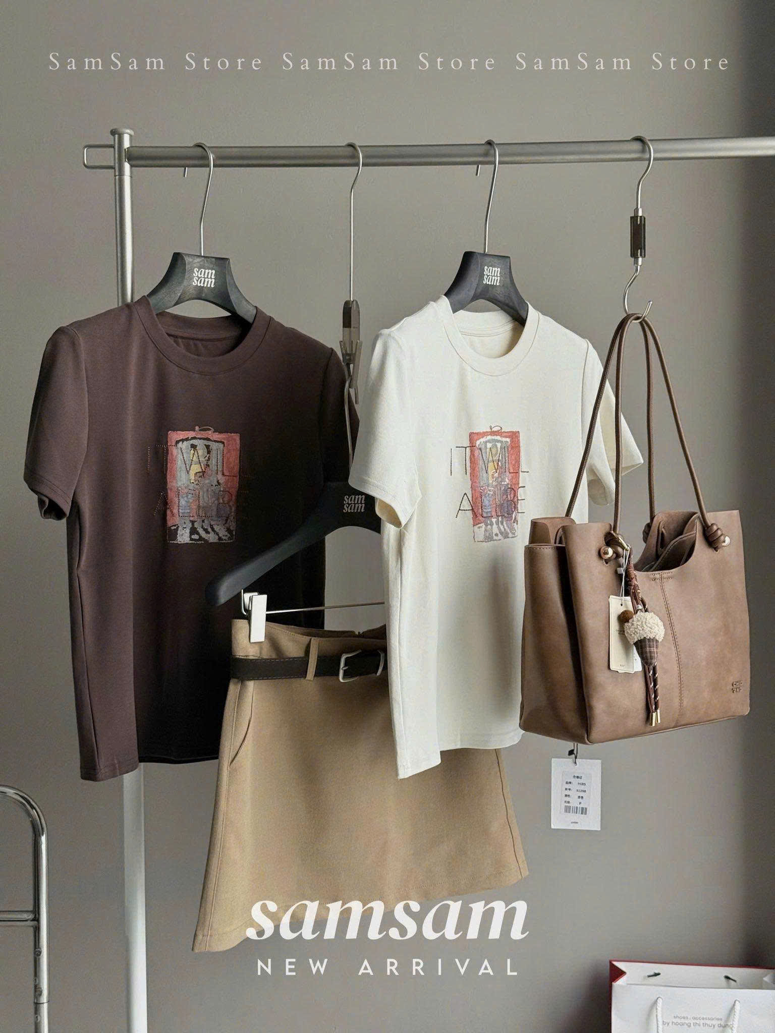 HA507 Áo thun in hình thêu chữ ( KEM )