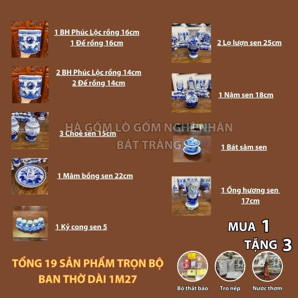 HG345 Đồ Thờ Cúng Bộ 19 món ban thờ 1M27 men lam nghệ nhân Bát Tràng chế tác TẶNG Thất Bảo, Tro Nếp_thumbnail_1