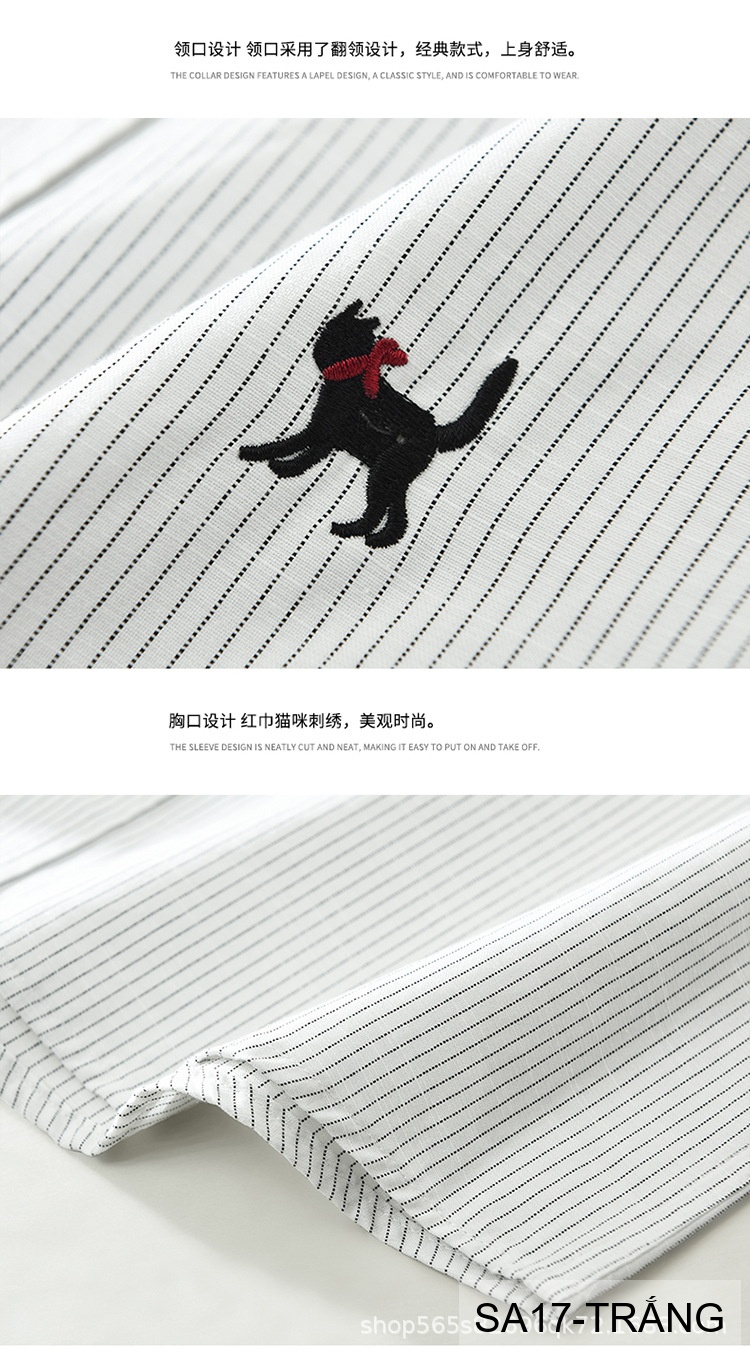 SA17 - Áo sơ mi nam dài tay thêu họa tiết mèo, form rộng, chất cotton 100%, phối sọc thời thượng_thumbnail_11