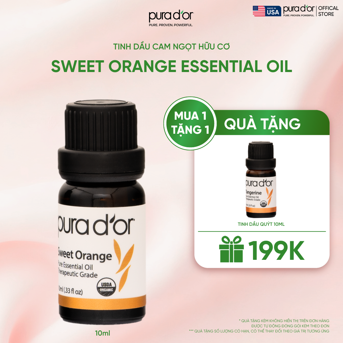 Tinh Dầu Cam Ngọt Hữu Cơ PURA D’OR Therapeutic Grade Sweet Orange Essential Oil 10ml