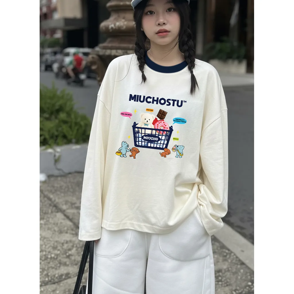 Áo thun unisex form boxy Miucho vải dày dặn thoáng mát tay dài phối cổ mix màu 2811_thumbnail_3
