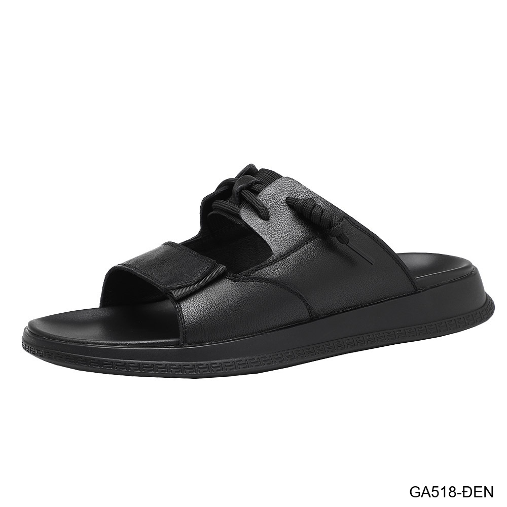 GA518 - Dép xỏ ngón nam da bò đế cao su phong cách trẻ trung màu đen