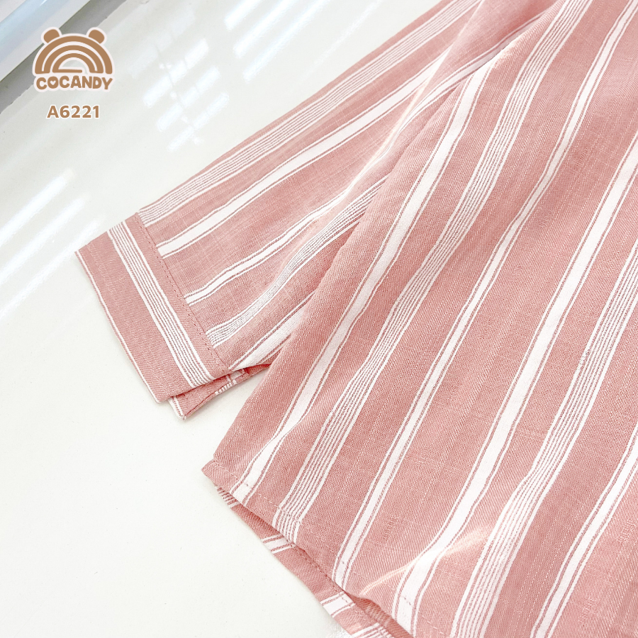 Áo dài sọc HỒNG TRẮNG túi ngực TRẮNG cúc_thumbnail_5