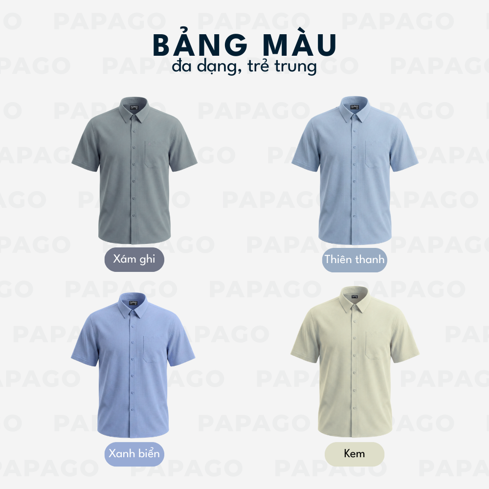 Áo sơ mi nam Trung niên thêu logo PAPAGO tay ngắn lai ngang - P25SNTT004_thumbnail_5