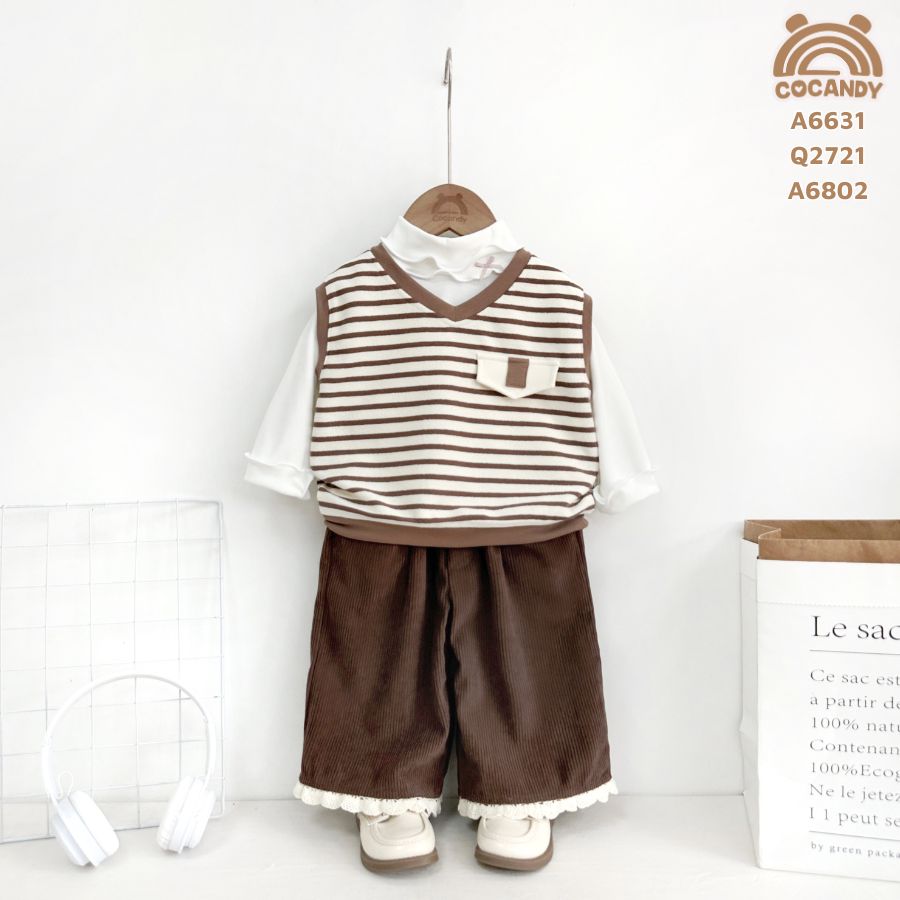 Quần dài nhung NÂU phối gấu bèo TRẮNG_thumbnail_1