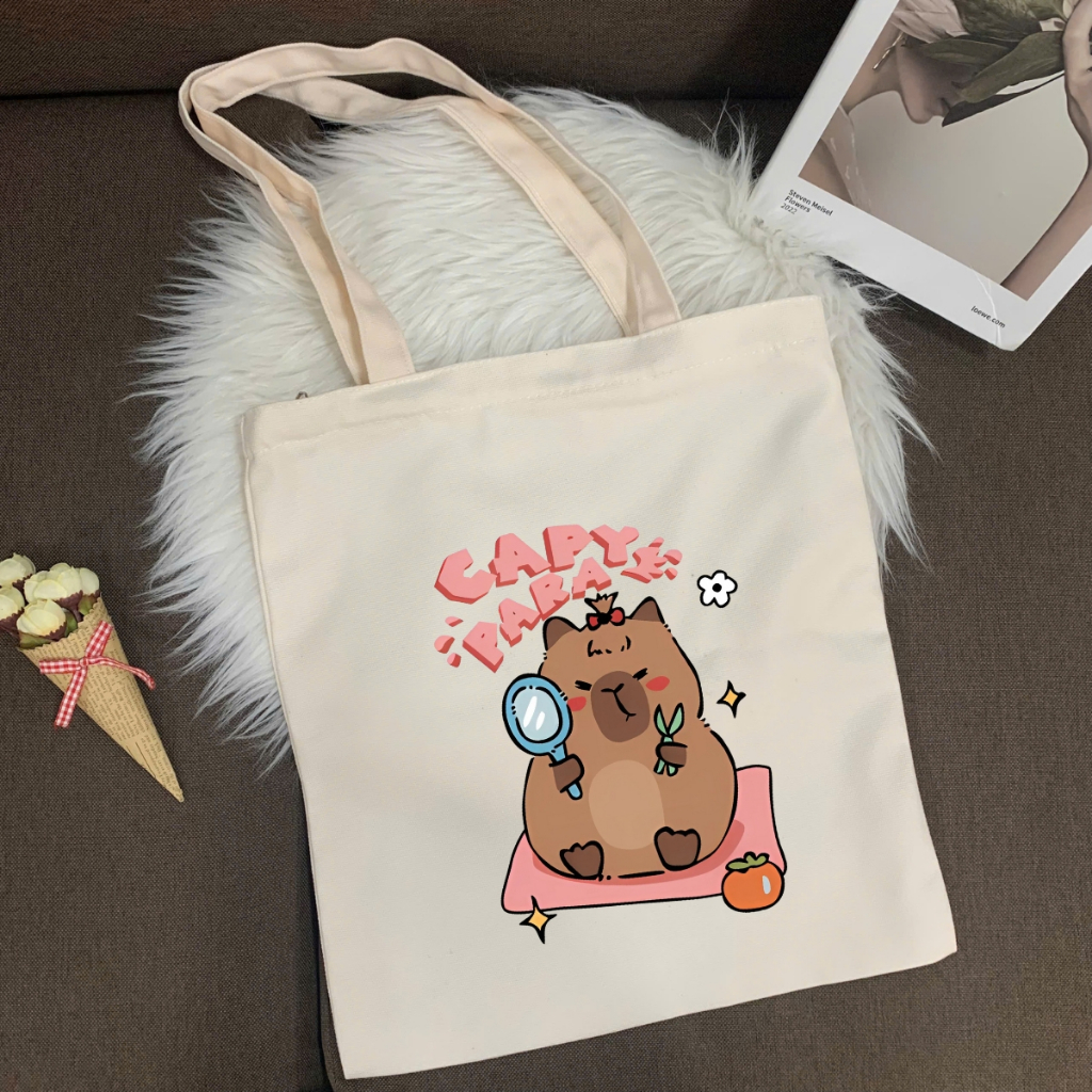 Túi tote in hình Capybara Cute - Túi vải canvas kích thước 33x37cm đựng vừa A4  và laptop - TOTE10_thumbnail_2