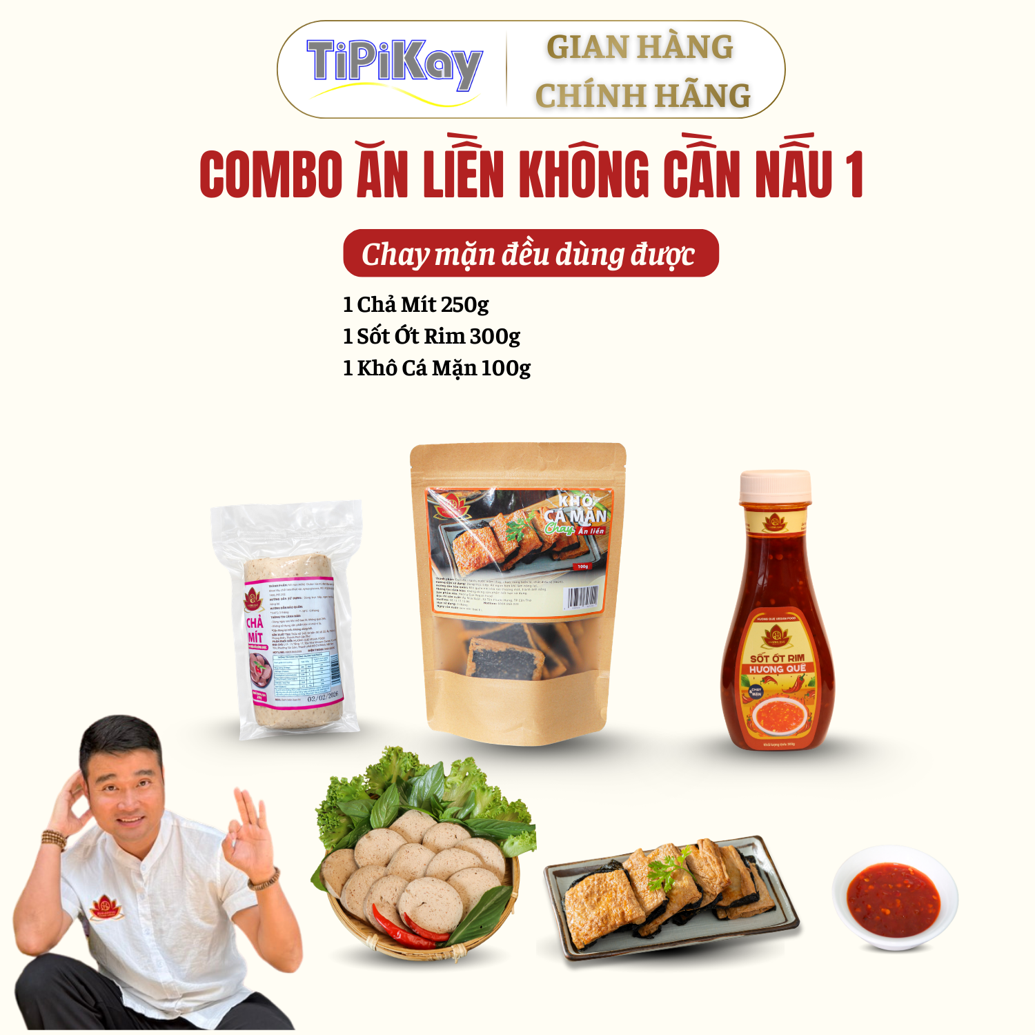 [Combo 3 Món] 1 Khô Cá Mặn Chay 100g + 1 Chả Mít 250g + 1 Sốt Ớt Rim Hương Quê 300g CBTP-KCMCMSO