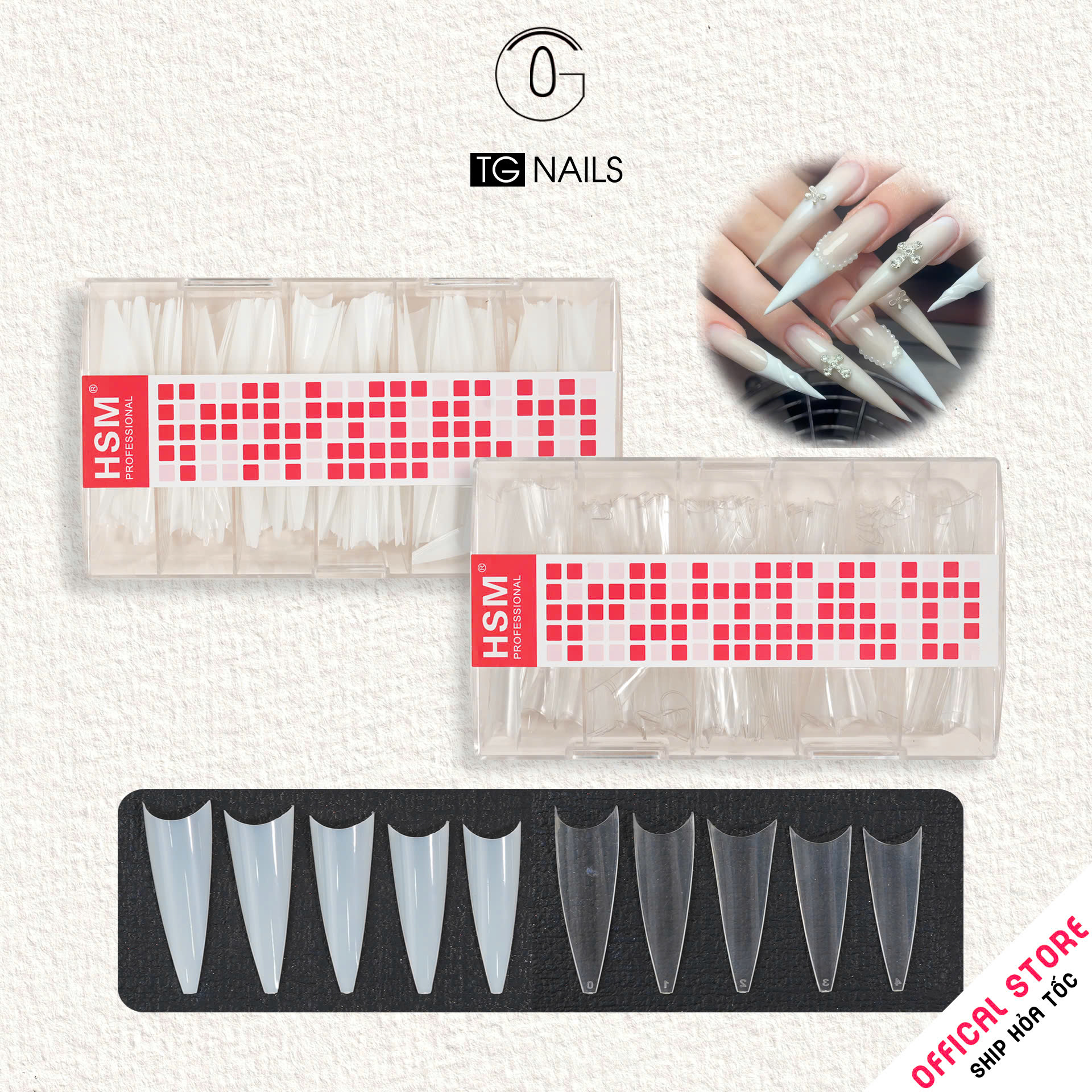 Móng nối nhọn dài nhám HSM size từ 0-10