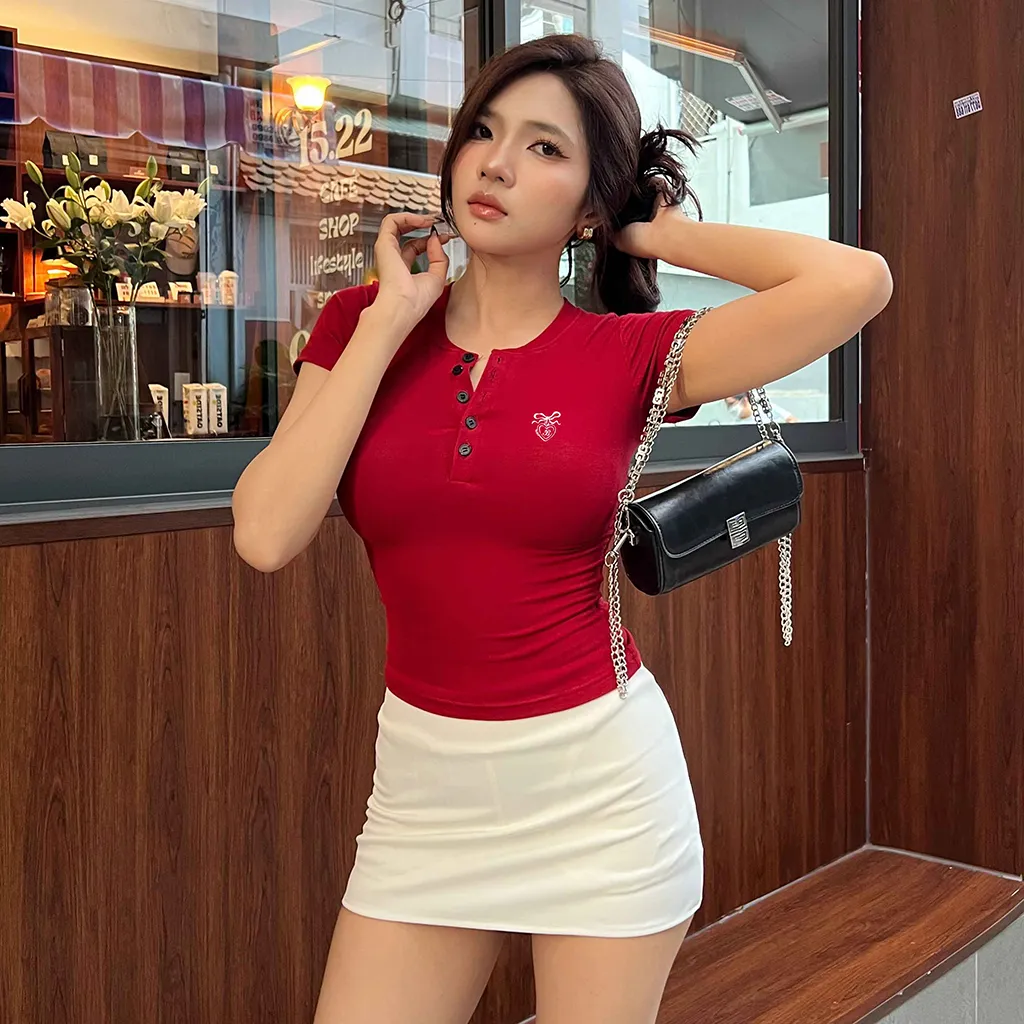 Áo thun ôm body Miucho vải visco thoáng mát tay ngắn cổ nút siêu hack dáng in artwork 2715_thumbnail_4