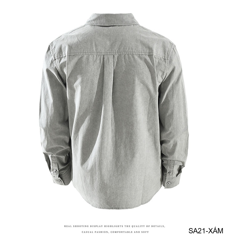 SA21 - Áo sơ mi nam dáng rộng phong cách Nhật Bản, cổ bẻ, tay dài, họa tiết chữ, chất cotton mềm mại_thumbnail_18