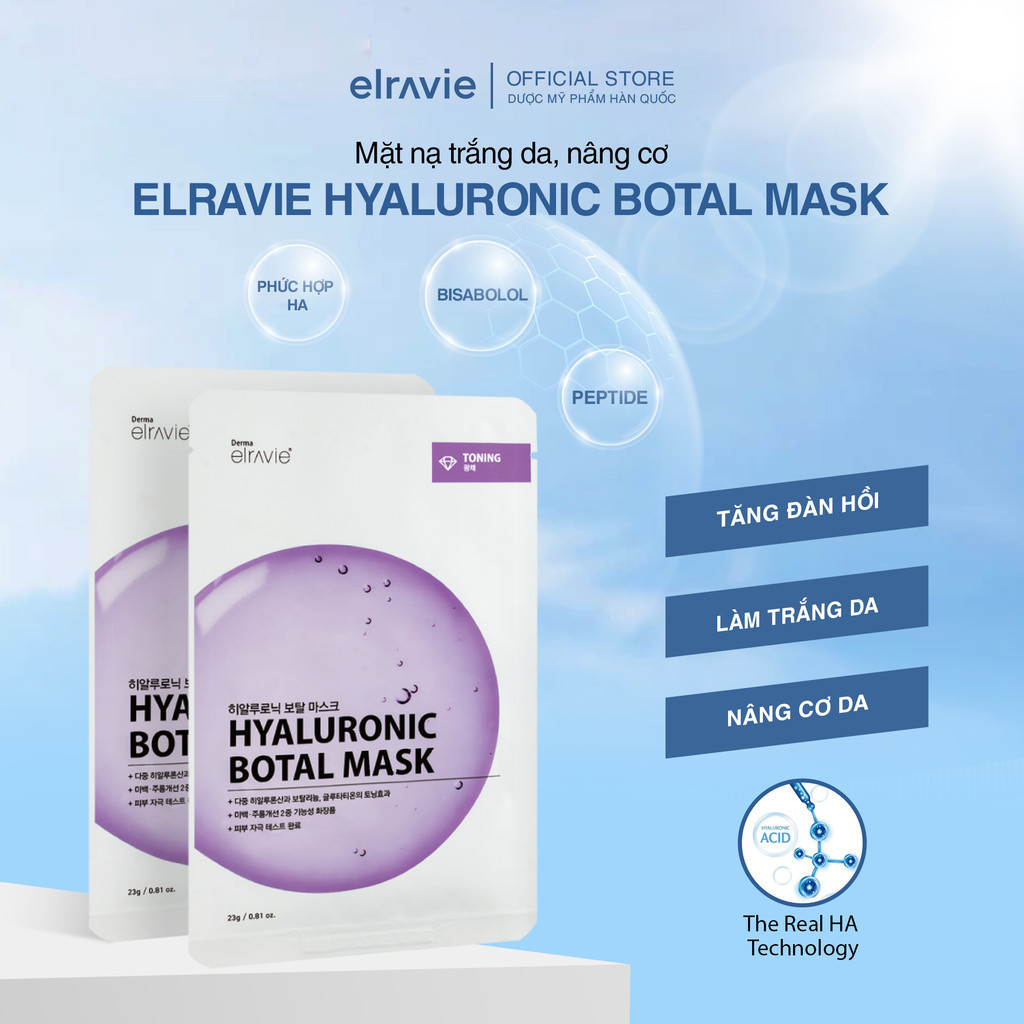 Mặt Nạ Dưỡng Ẩm Sâu, Dưỡng Da Trắng Sáng, Nâng Cơ,Đàn Hồi Elravie Hyaluronic Botal Mask 01 Miếng 23g_thumbnail_2