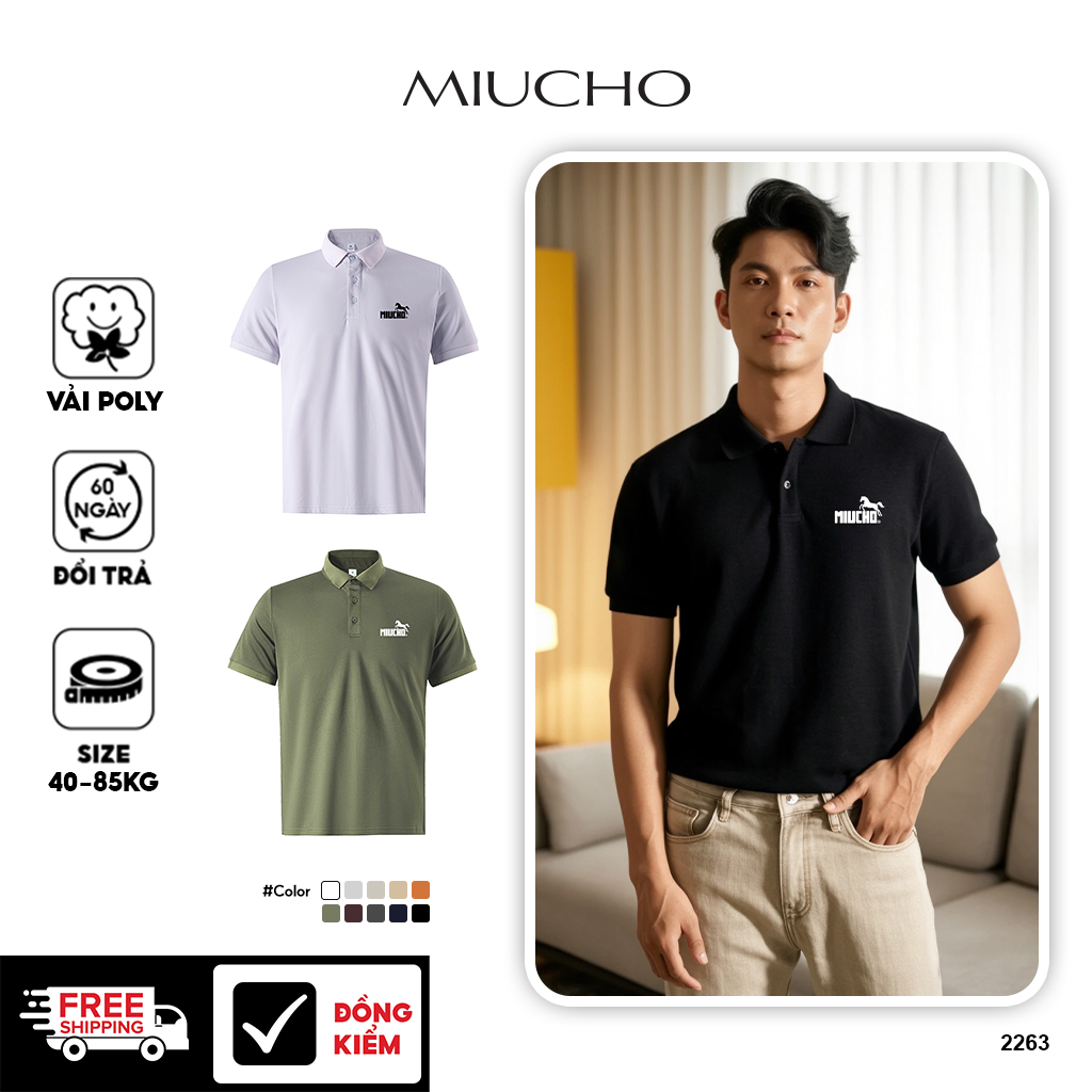 Áo polo nam trẻ trung form vừa 2263 Miucho Iconic vải cá sấu polyester co giãn thoáng mát in mix