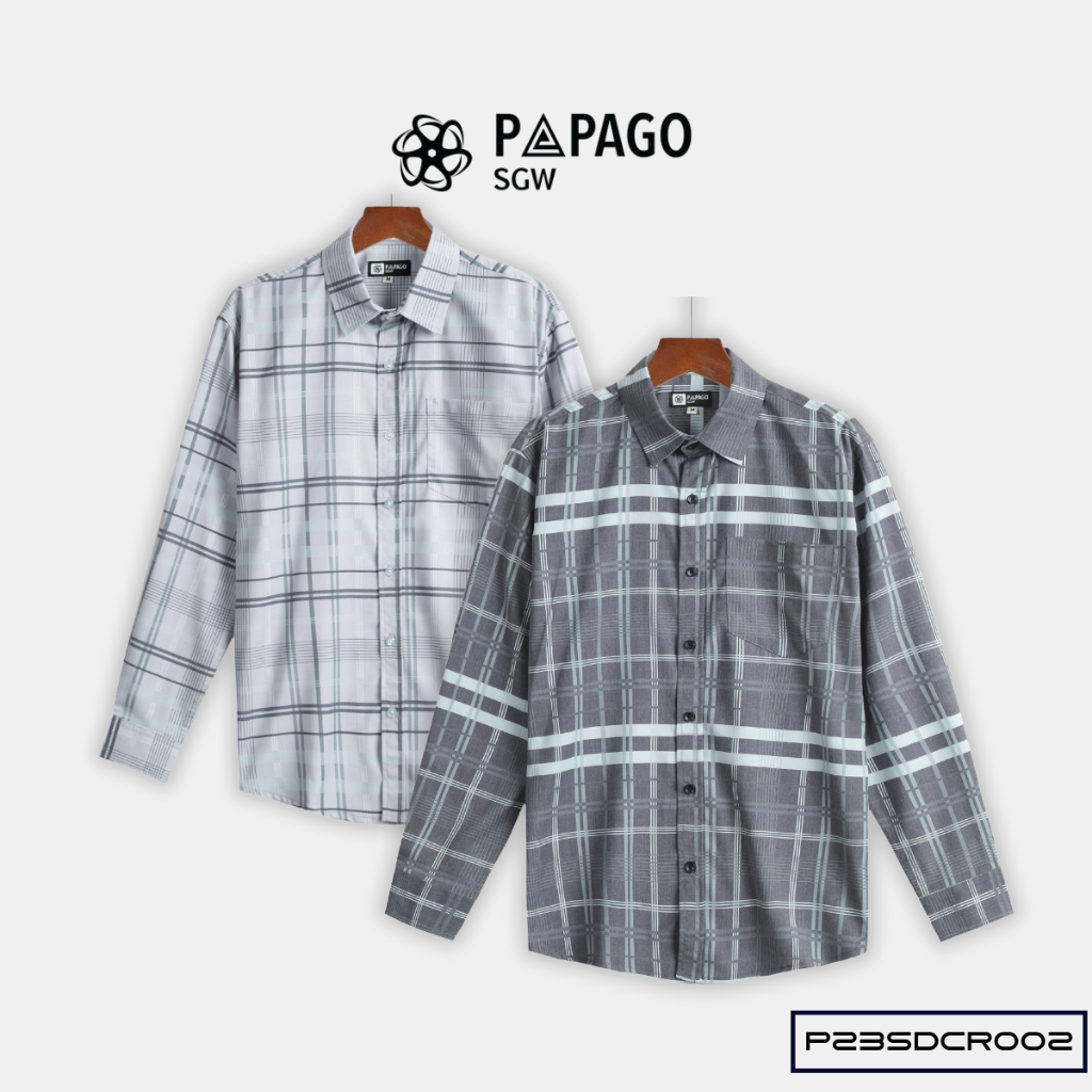 Áo sơ mi nam trung niên PAPAGO cao cấp tay dài vải lụa lai bầu in hoạ tiết sọc caro mềm mát - P23SDCR002_thumbnail_4