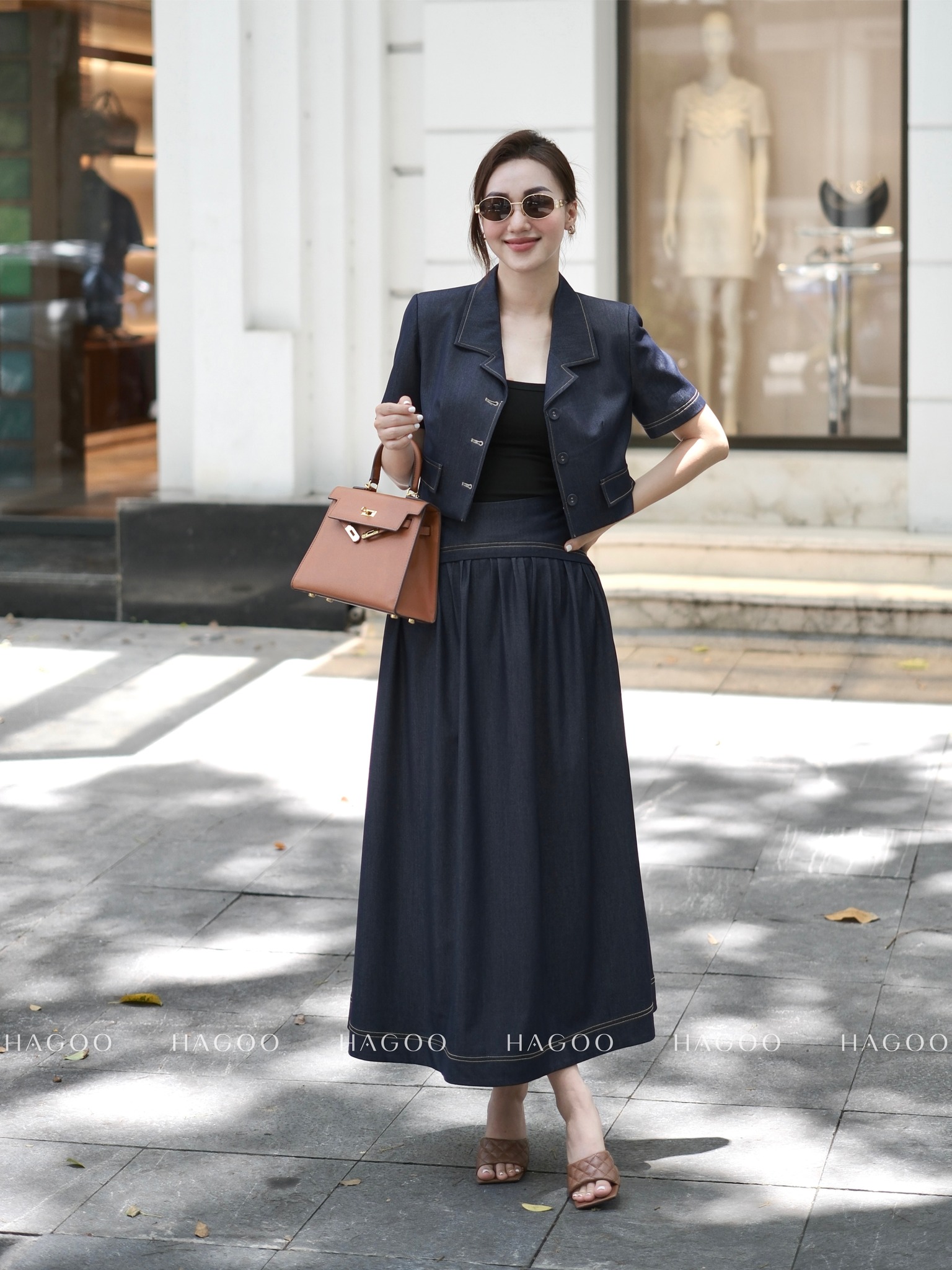 Set bò lụa áo khoác lửng và chân váy xoè HAGOO_thumbnail_1