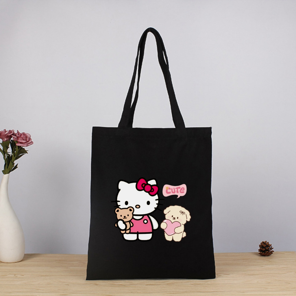 Túi tote vải canvas đeo vai hình HELLO KITTY dễ thương, có khóa kéo và ngăn phụ - WTU03_thumbnail_4