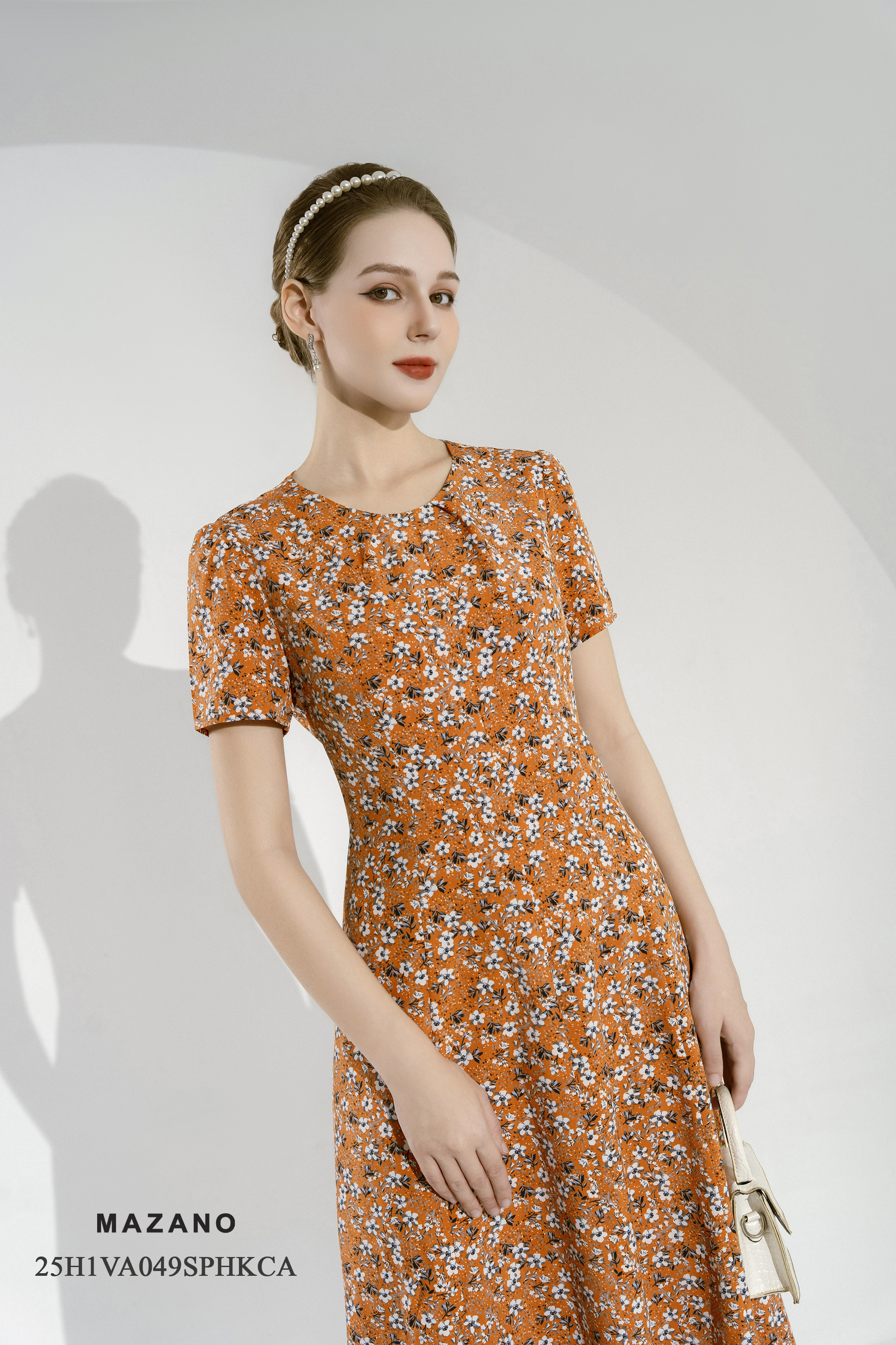 Váy Đầm thân ôm vừa chân rủ Vải voan dày Cổ tròn Tay ngắn Dài váy ngang bắp chân_thumbnail_2