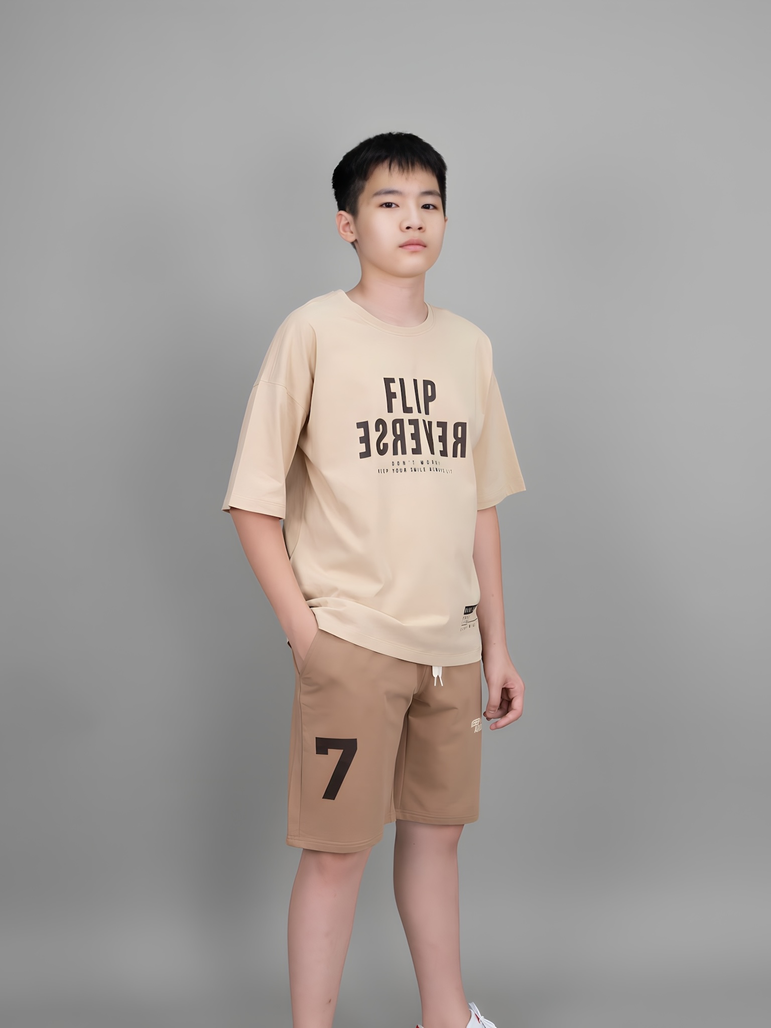 Quần short nâu nhạt in số 7_thumbnail_5